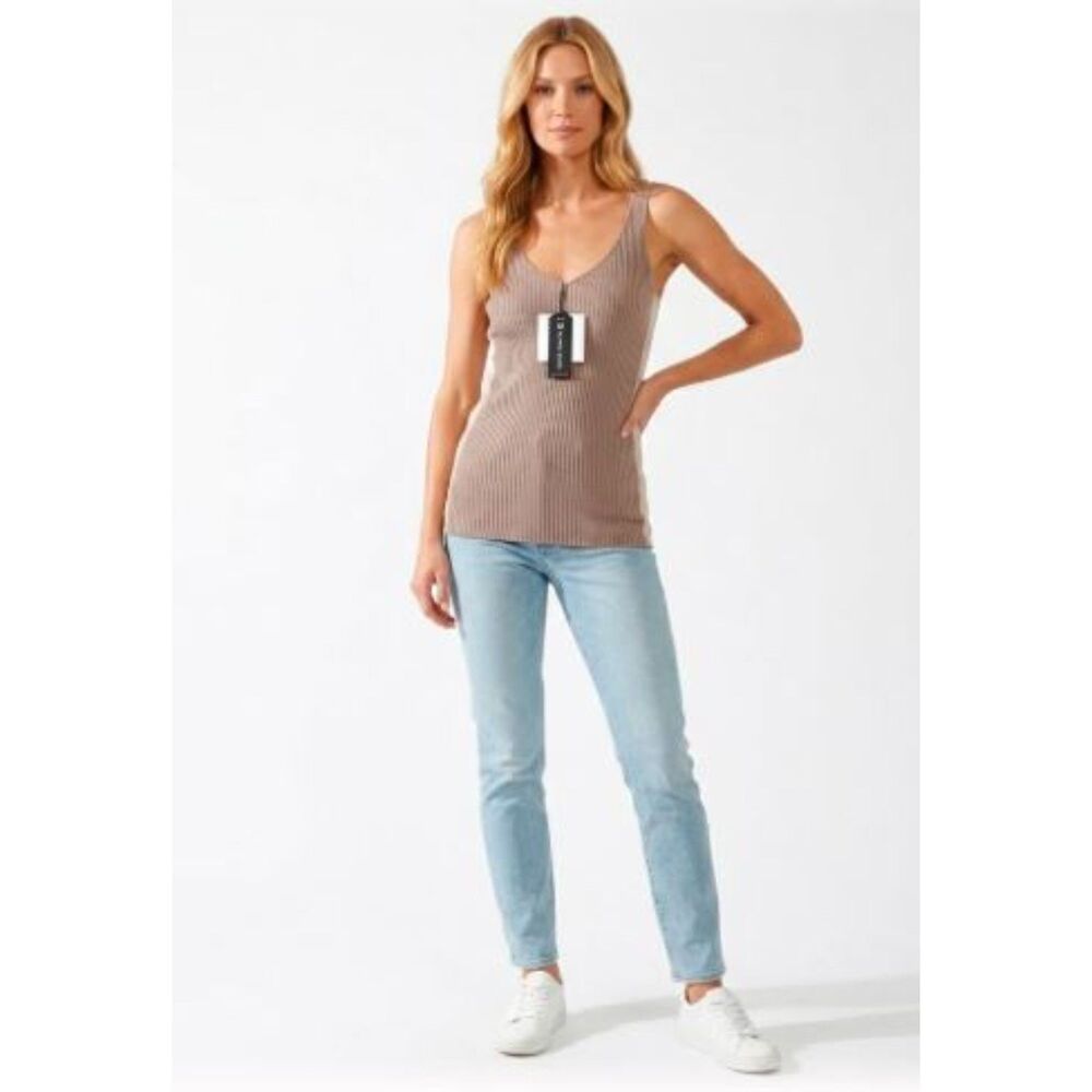 BLANC NOIR Women's Vintage Khaki Pumice Stone Ribbed Tank Top Sz S NWT 138